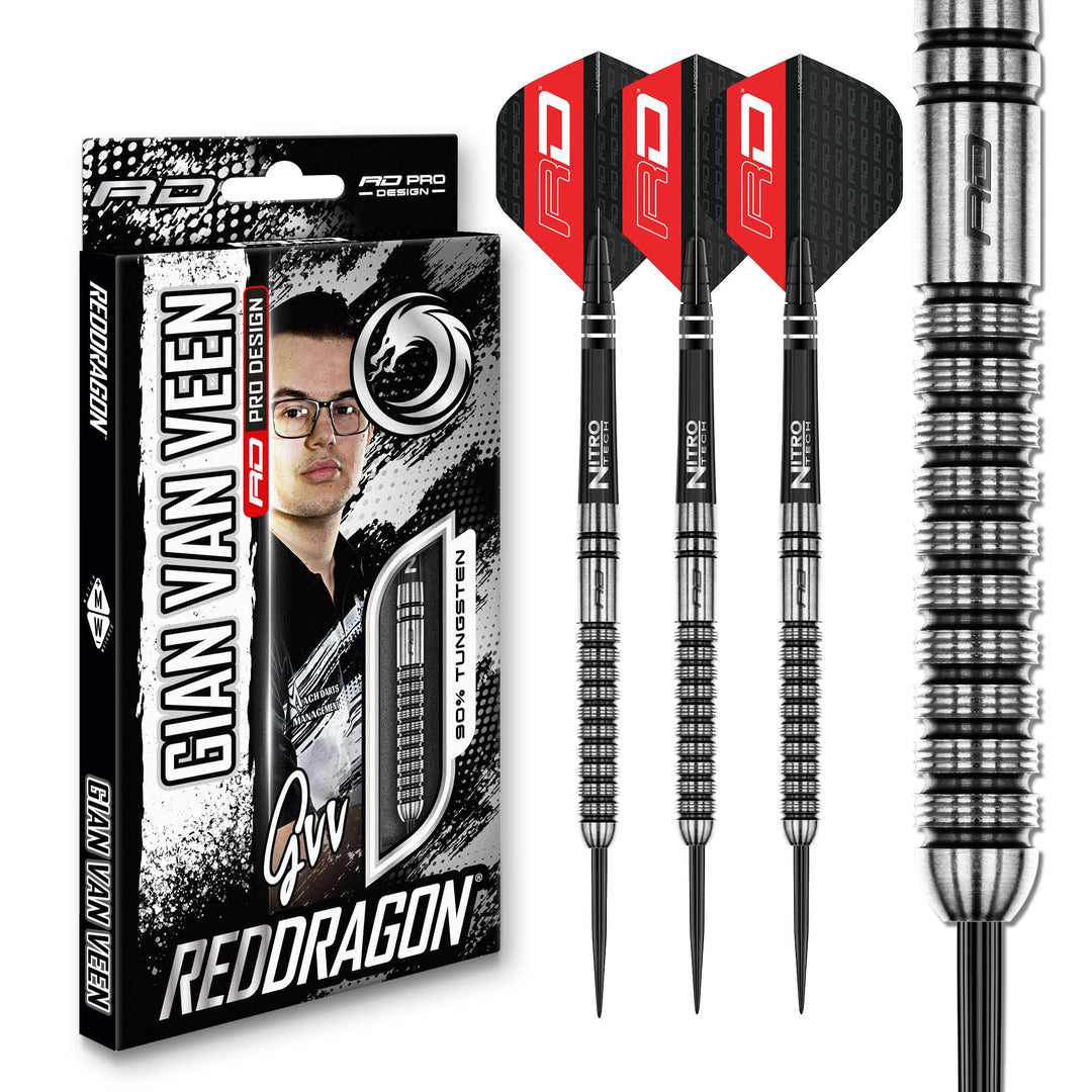 RED DRAGON Gian Van Veen Premium Wolfram Darts Set mit Flüge und Stielen 24.0 Gramm, 24.0 Gramm