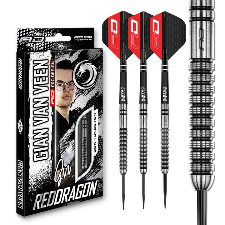 RED DRAGON Gian Van Veen Premium Wolfram Darts Set mit Flüge und Stielen 24.0 Gramm, 24.0 Gramm