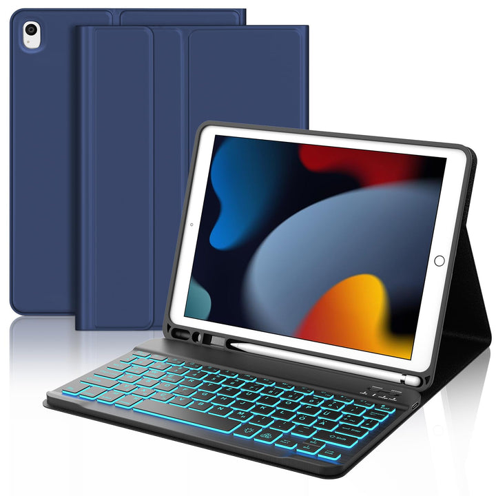 Für iPad 10,2" Hülle mit Beleuchteter Tastatur für 7./8./9. Gen, Air 3, Pro 10.5, Mit 7-Farben Hinte