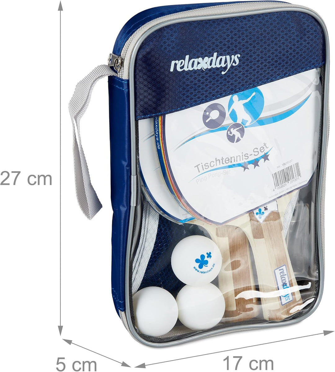 Relaxdays Tischtennis Set mit Netz, HxBxT: 27 x 17 x 5 cm, 2 konische Schläger, 3 Tischtennisbälle,