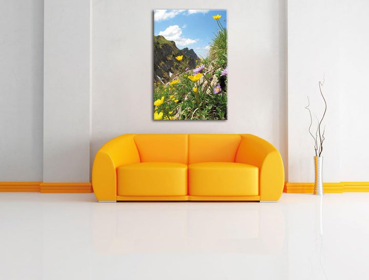 Blumenwiese im Frühling, Format: 100x70 auf Leinwand, XXL riesige Bilder fertig gerahmt mit Keilrahm