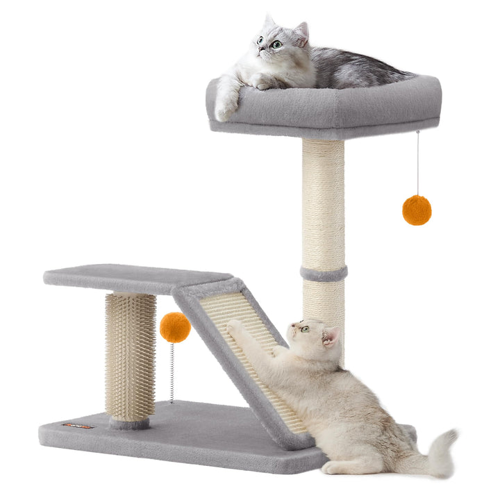 Feandrea Kratzbaum mit Liegefläche, multifunktionaler Katzenbaum mit Plattform, drehbare Rampe, Katz