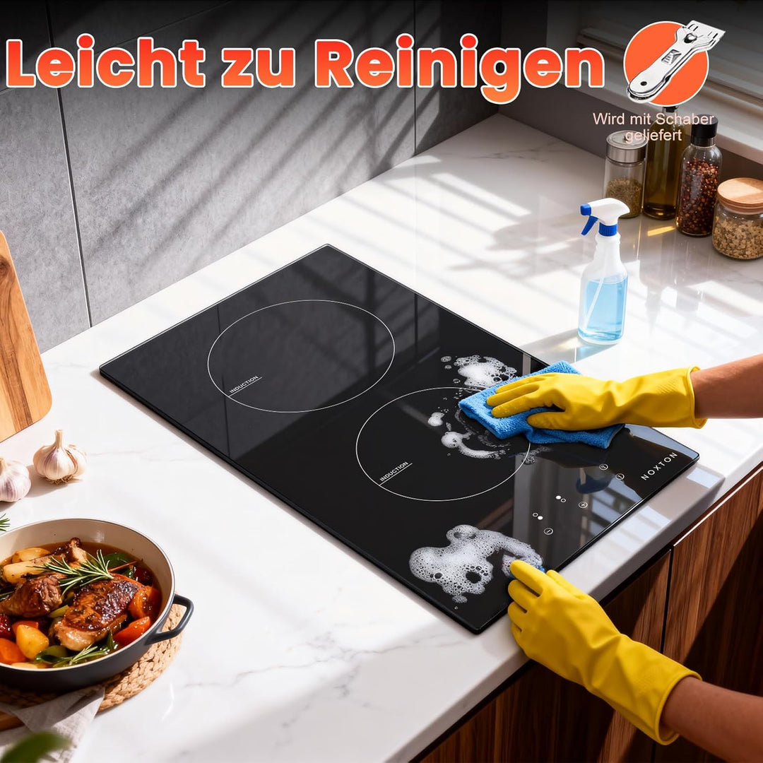 NOXTON Domino Induktionskochfeld 2 Platten Einbau mit Stecker, 3500W Induktionskochplatte Doppelt, K