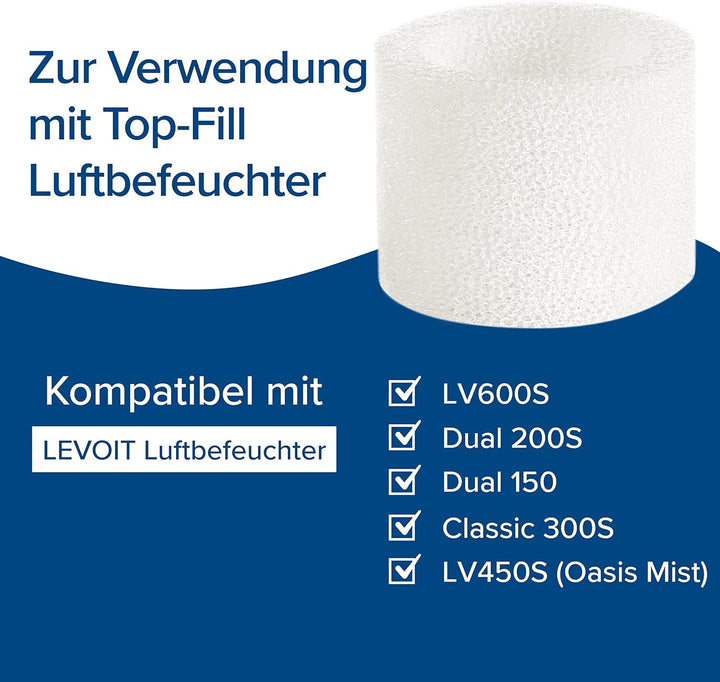 LEVOIT Top-Fill Luftbefeuchter 3L mit Nachtlicht, 360°Drehbare Düse & Luftbefeuchter Ersatzfilter Fä