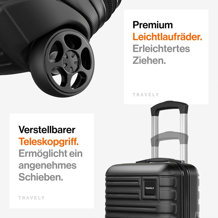 Travely Premium Handgepäck Koffer 40x30x20cm - passend für Ryanair, Lufthansa, Eurowings und co. I 2