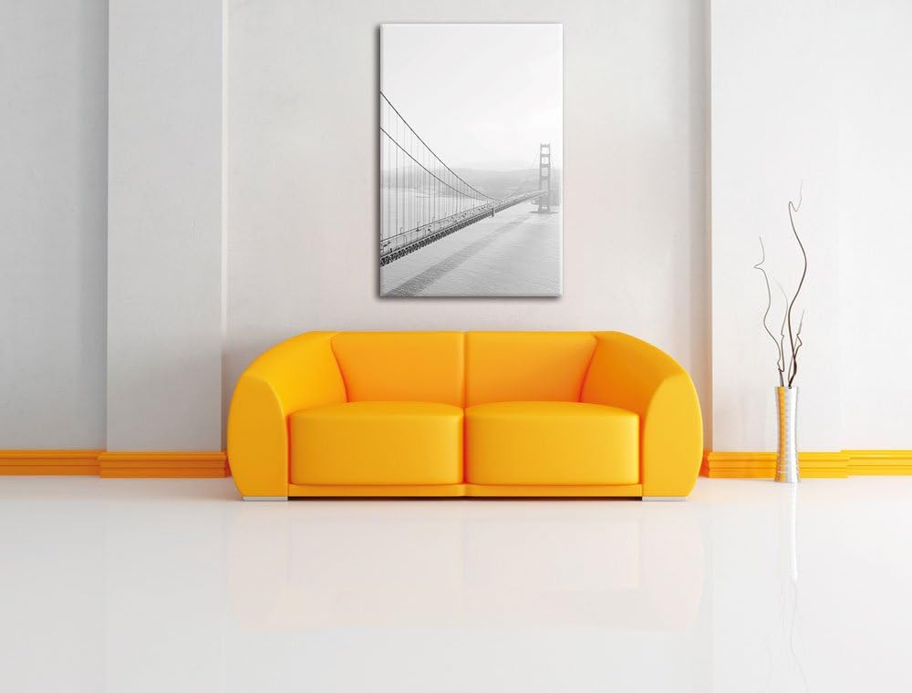 Pixxprint Golden Gate Bridge San Francisco Black and White, Format: 100x70 auf Leinwand, XXL riesige