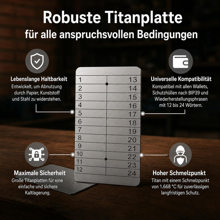 Hooe England Crypto Seed Storage 2 x Lazer Gravierte Kalt Titan Metallplatte Brieftasche Stanzbar od