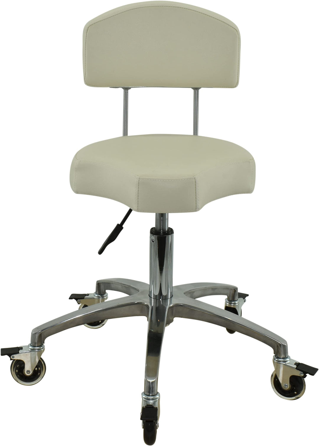 VAKON SALON - Ergonomischer Rollhocker mit Lehne in Weiss - Rollen mit Bremse - Höhenverstellbarer v
