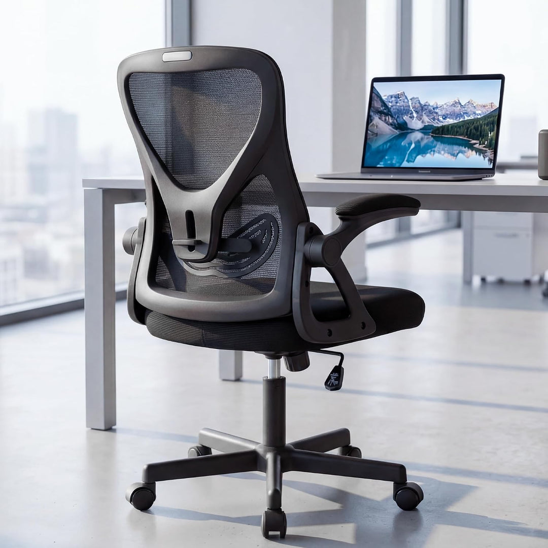 Bürostuhl ergonomisch – Schreibtischstuhl Netz, Lendenstütze 150kg | Klappbare Armlehnen, verstellba