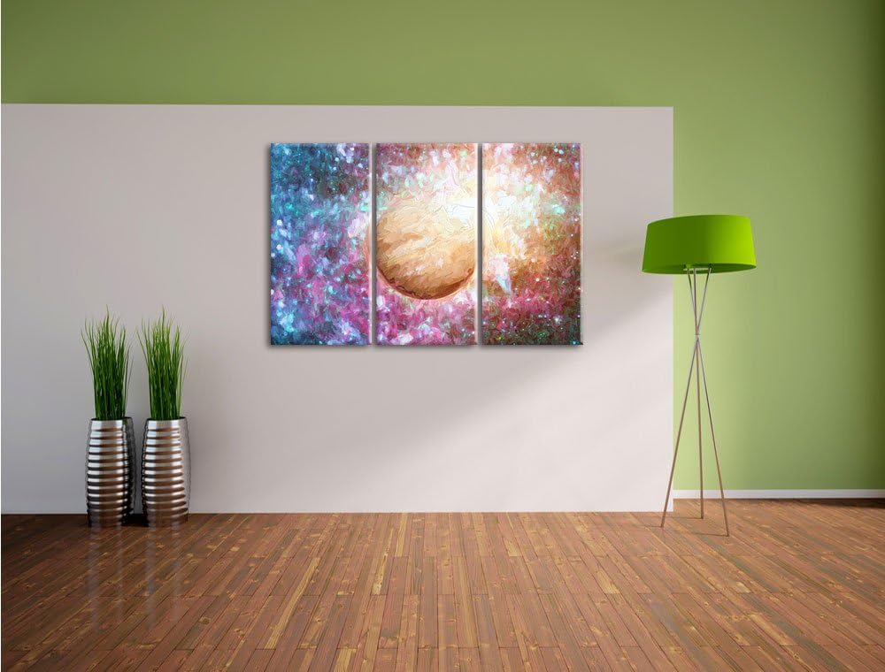 Pixxprint Planet Jupiter im Universum Kunst Pinsel Effekt als Leinwandbild/Grösse: 3 Teilig (120x80