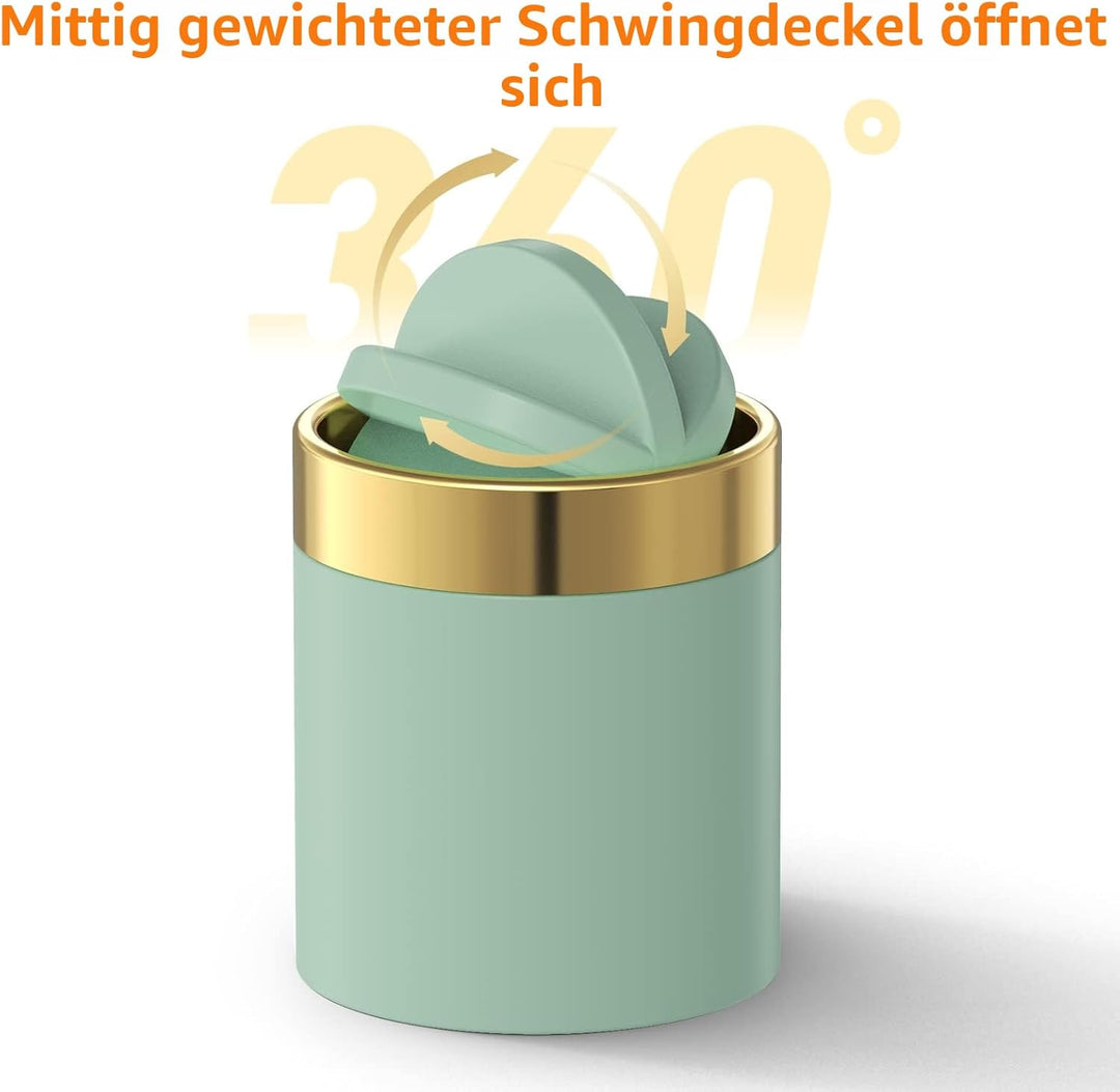 Mbillion Mini-Mülleimer mit Deckel, kleiner Schreibtisch-Mülleimer, niedlicher Metall-Mülleimer für