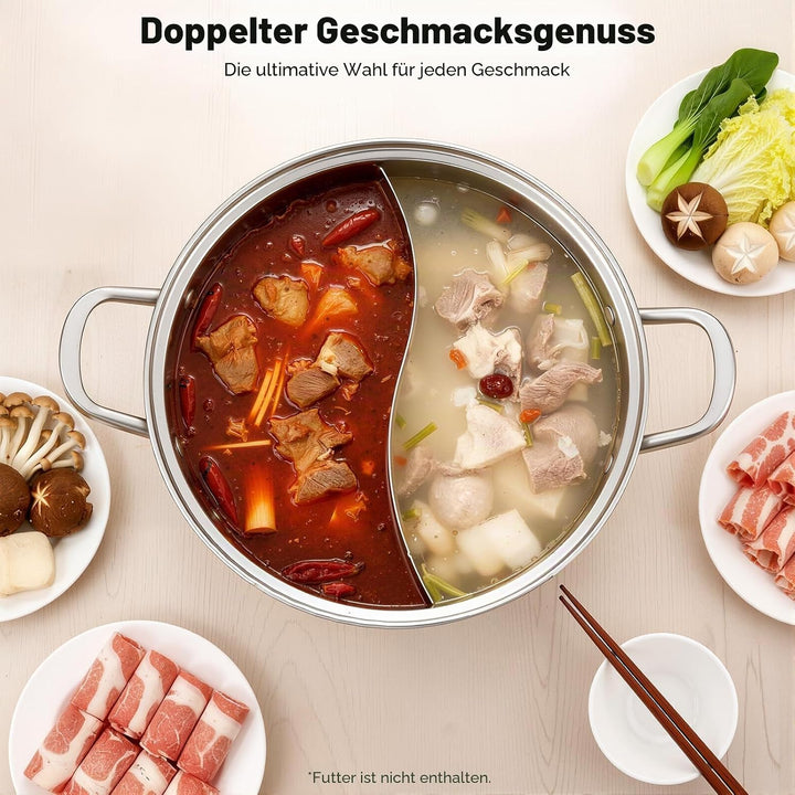 32cm Fonduetopf aus Edelstahl 304 Topf Chinesischer Fonduetopf mit Glasdeckel mit 2 Löffeln Geeignet