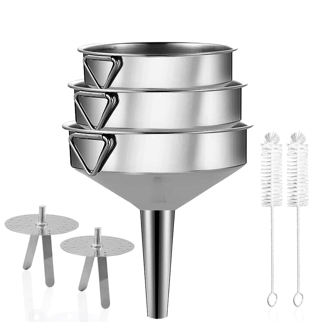 Gucass 7 Stk Edelstahl Trichter Set, Grosse Trichter Küche mit Griff, Marmeladentrichter mit Siebfil