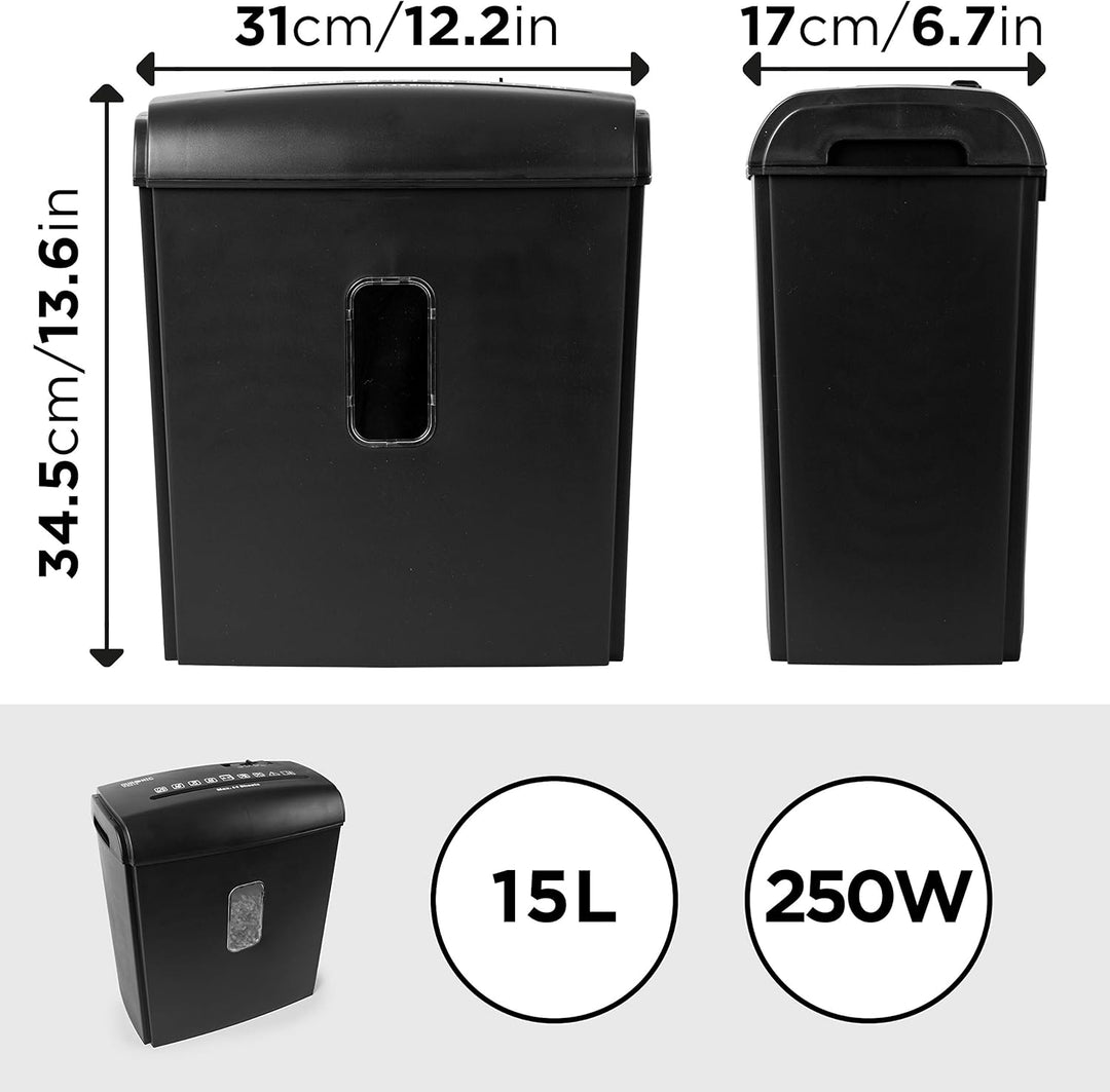 Duronic PS815 Aktenvernichter, Schredder mit Sicherheitsstufe P4, Reisswolf für Büro und Home-Office