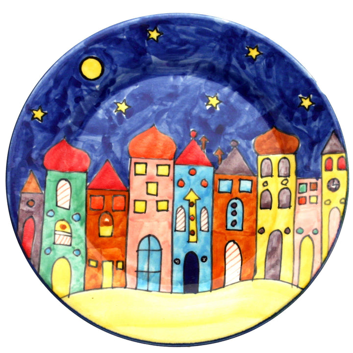 Gall&Zick Speiseteller set/2 Teller bunt bemalt Deko Geschirr Handbemalt Village Design (20,5cm Früh