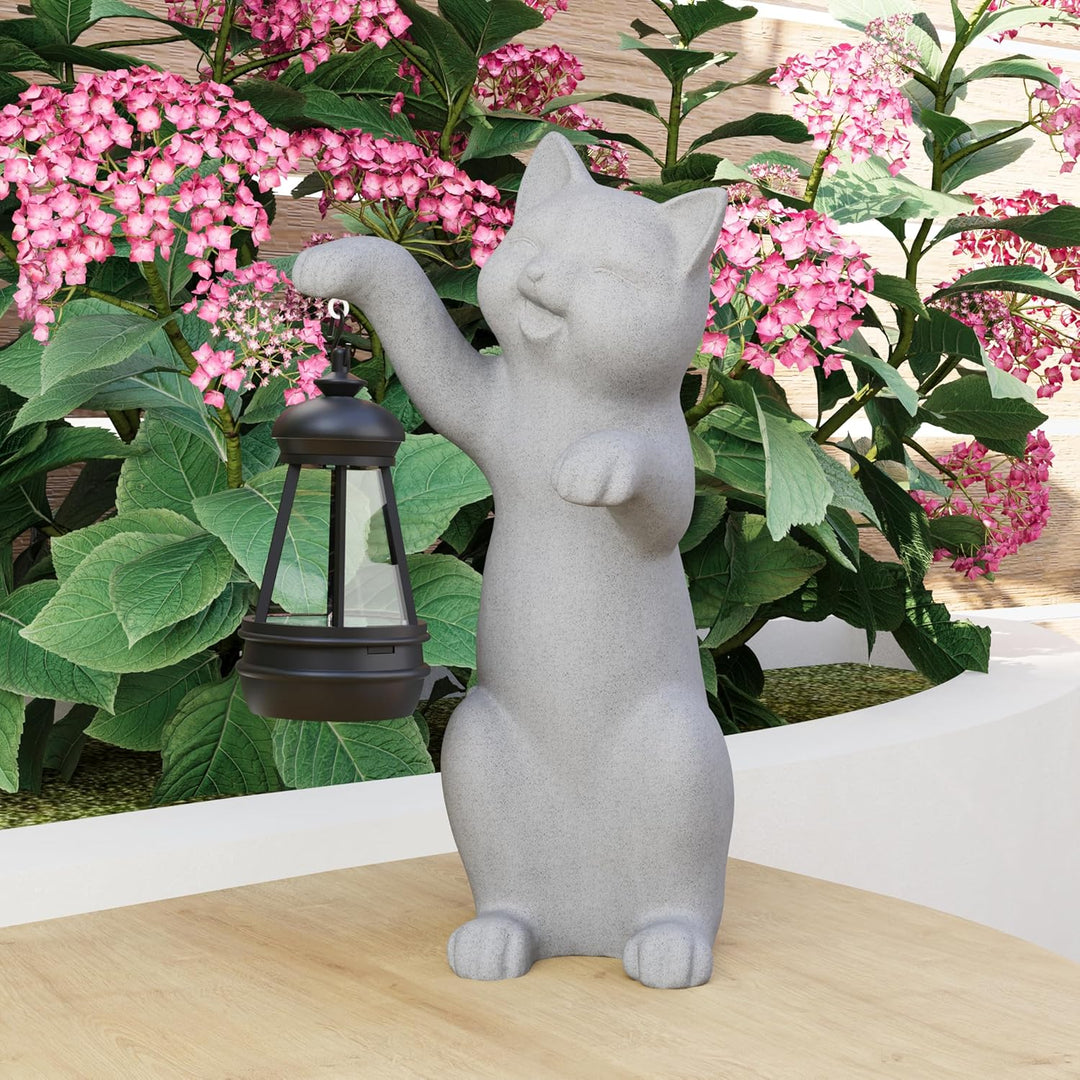 Katze Harz Statue mit Solar Laterne (Hand）Statue Dekoration, Rasen Statue, Garten Home Decor, Skulpt