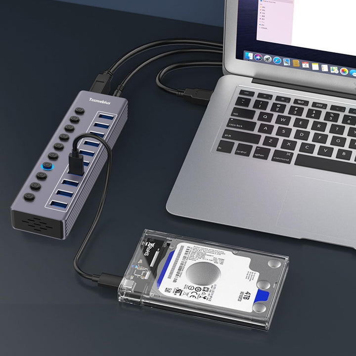 USB Hub Aktiv 3.0 mit 36W(12V/3A) Netzteil, 2-in-1 (USB A/C) zu 10 Port USB 3.0 Daten Hub mit Einzel