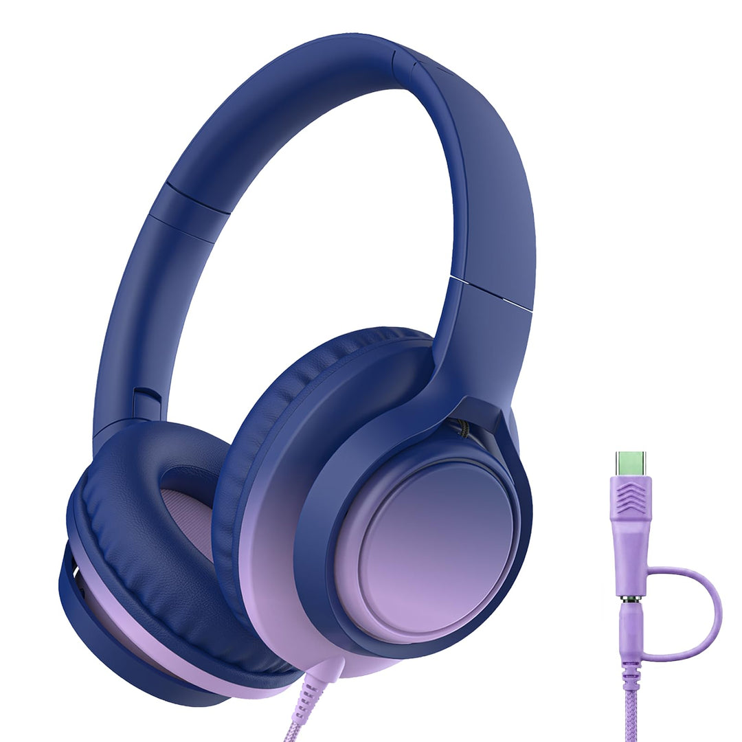 Kinder Kopfhörer Over-Ear: Faltbar & Verstellbar mit Mikrofon – 3,5mm Klinke + USB-C Adapter – Weich