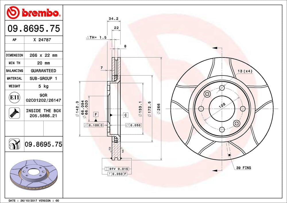Brembo 09.8695.75 BREMBO MAX LINE Bremsscheibe - Paar