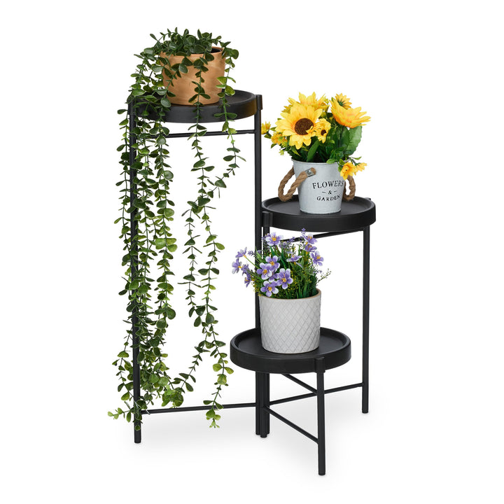 Relaxdays Blumenregal mit 3 runden Ablagen, für Blumen- & Pflanzentöpfe, Pflanzentreppe, HBT: 65 x 4