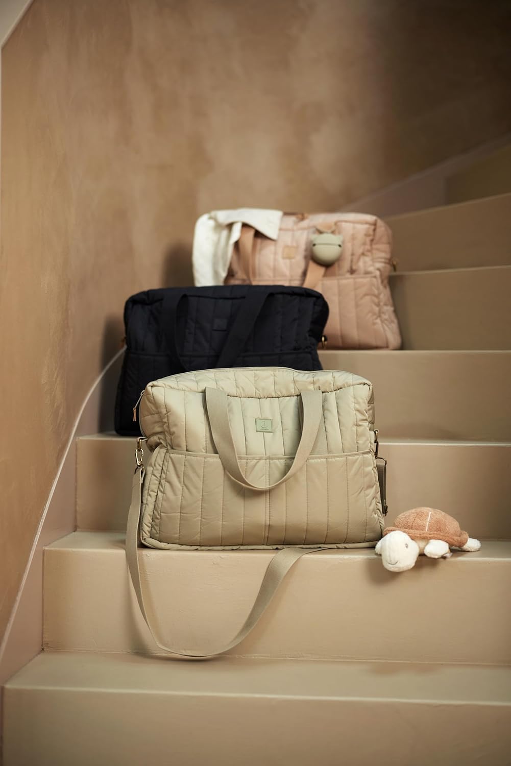 Jollein Wickeltasche Puffed Moos - Biscuit - Wasserabweisend - Kinderwagentasche - Babytasche Multif