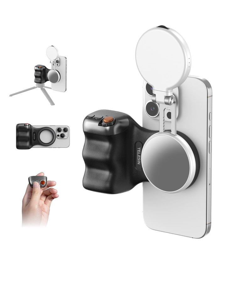 TELESIN Fun Shot Magnetischer Handy-Kameragriff (Schwarz) + C03 Magnetisches Selfie-Licht (Weiss) Se