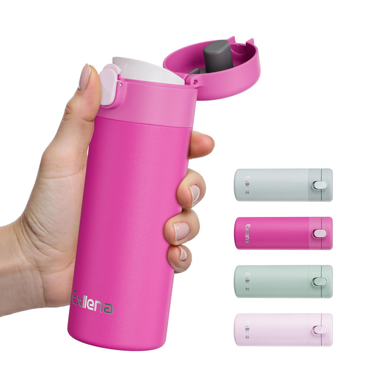 Exllena Kleine Thermosflasche 380ml mit Einhand-Flip-Deckel - Mini Thermosflasche aus Edelstahl, 100