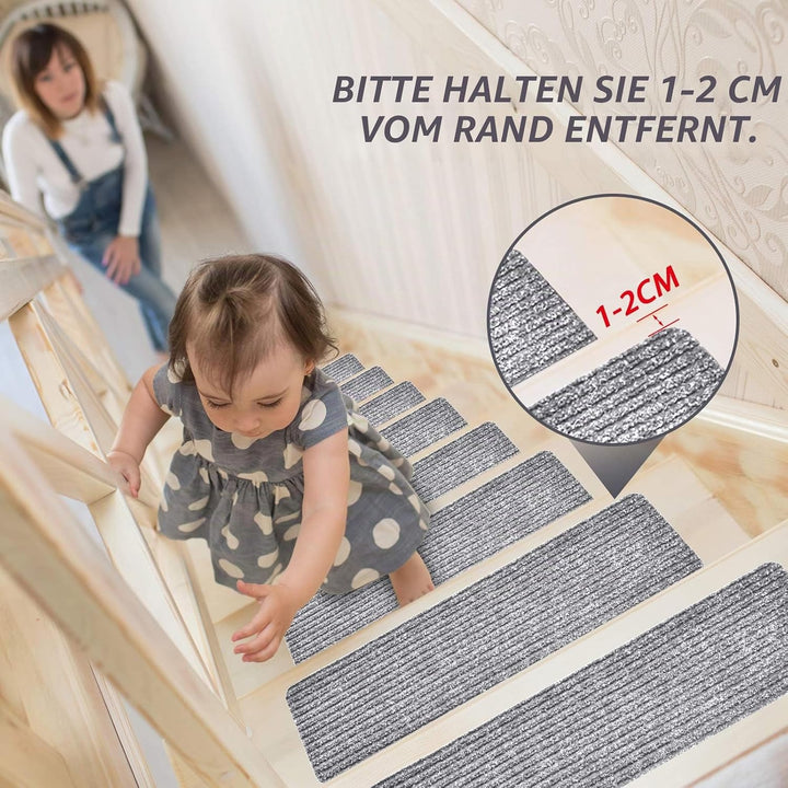 MBIGM 15er Set Stufenmatten 20 cm X 65 cm Treppenteppich Selbstklebend Sicherheit Stufenteppich für