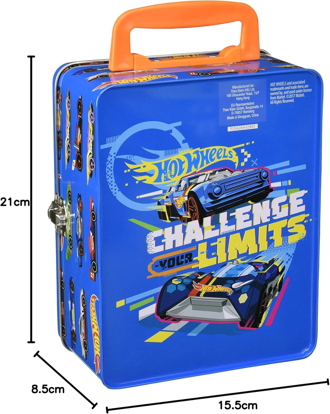 Theo Klein 2883 Hot Wheels Sammelkoffer, Spielzeugkoffer aus Metall für bis zu 18 Autos, 21 x 15,5 x