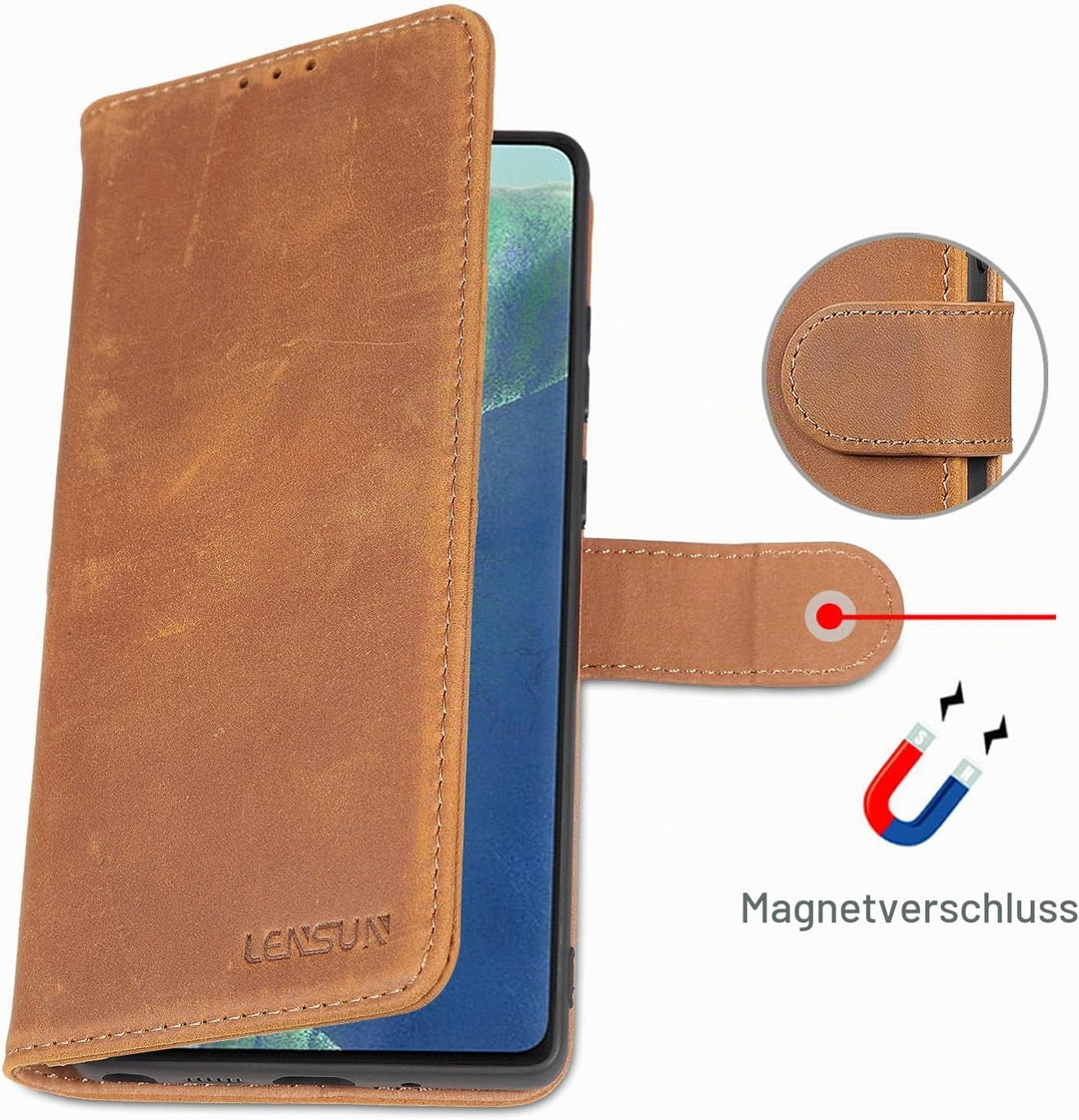 LENSUN Echtleder Hülle für Samsung Galaxy Note 20 Ultra, Handyhülle [Echtes Leder] [Kartenfach] RFID