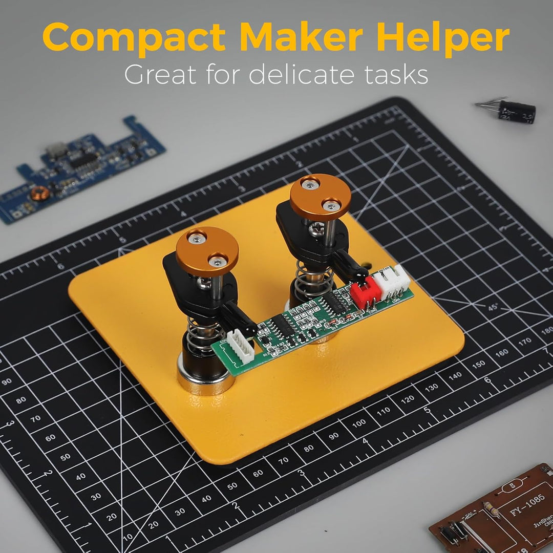 Toolour PCB halter T-10P-G,10 x 10 x 0,5 cm, Doppelfederhalterung mit Metallsäulen, Gelbe Grundplatt
