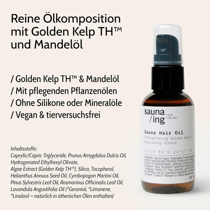 Sauna Haaröl Golden Kelp & Mandel – Pflegendes Haaröl für Sauna & tägliche Haarpflege – Vegan & sili