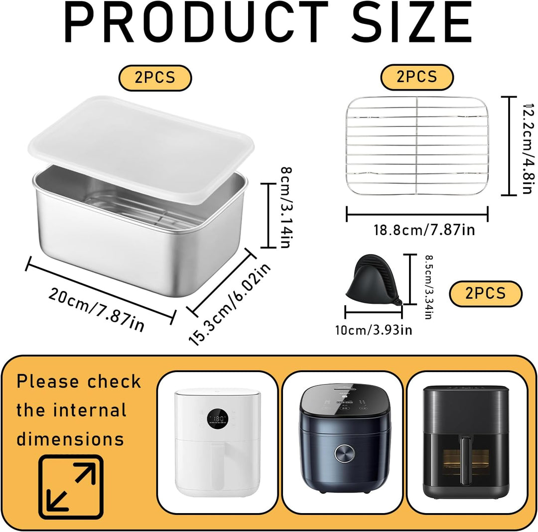 2 Pack Edelstahl Auflaufform für Airfyer, Airfryer Auflaufform, Bräter mit Sieb, Bräter für Luftfrit