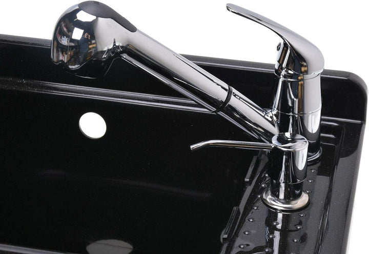 Set Ausgussbecken 50cm Waschbecken Schwarz inkl. Ausziehbare Einhandmischer