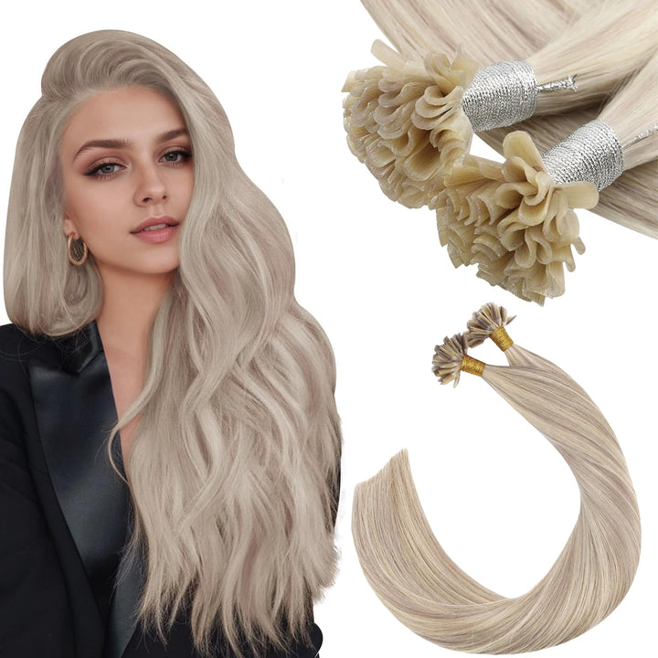 Ugeat U Tip Extensions Keratin Haarverlängerung 50cm P18/613 Aschblond mit Gebleichtes Blond Gesträh