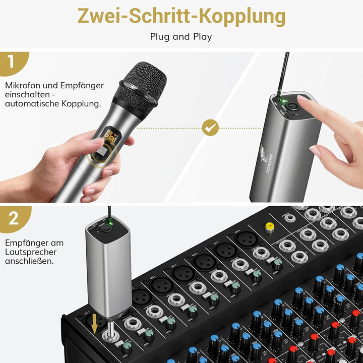 TONOR Drahtloses Mikrofon, UHF Metall Kabelloses Handmikrofon System mit wiederaufladbarem Receiver,