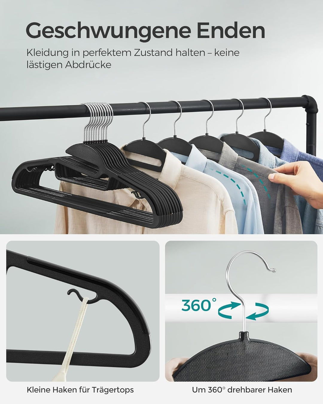 SONGMICS Kleiderbügel Kunststoff, 50er Set, Bügel mit U-förmiger Öffnung, rutschfest, platzsparend,