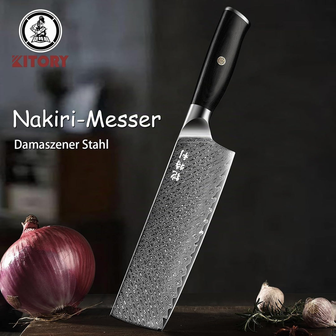Kitory Kochmesser Nakiri Messer Damaskus Edelstahl 73 Lagen Küchenmesser Damastmesser 18 cm Klinge A