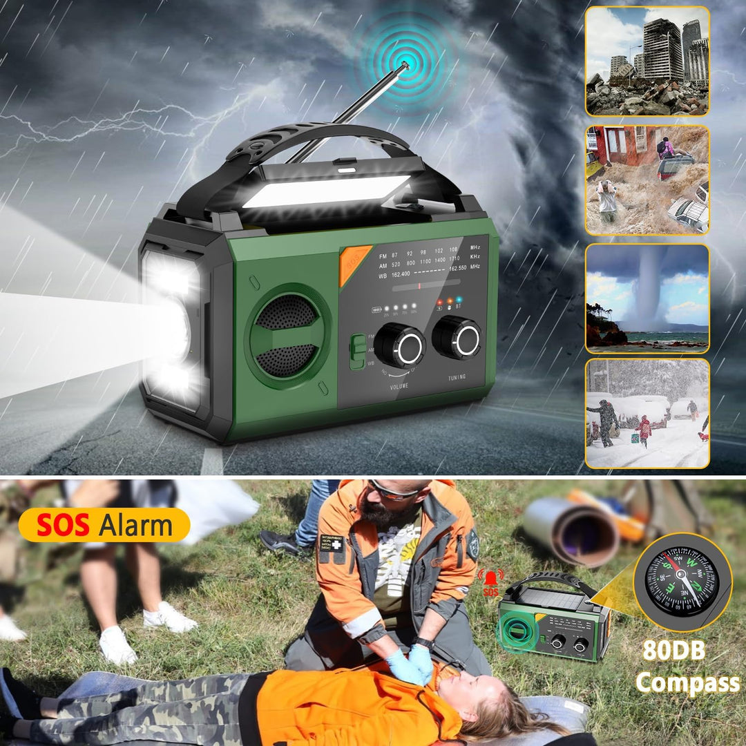 27000mAh Notfallradio mit Kurbel,Solar,Batterie und USB Betriebene,Tragbar AM/FM Wetter Radio mit Bl