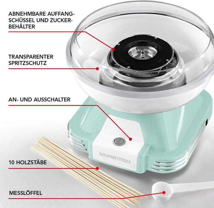 GOURMETmaxx Zuckerwattemaschine für Zuhause | Mit Zubehör für Cotton Candy, Candy Floss Maschine Set