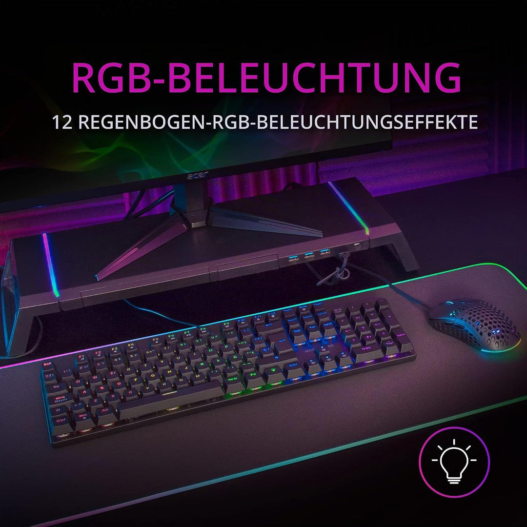 MARSGAMING Gaming MK422 Schwarz, Mechanische Tastatur RGB, Antighosting, Mechanischer Switch Rot, US