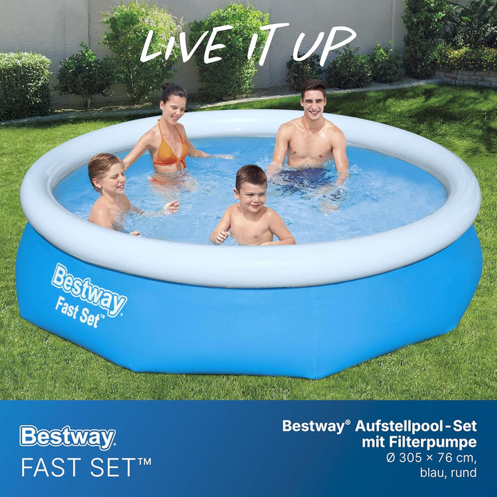 Bestway Fast Set Aufstellpool-Set mit Filterpumpe Ø 305 x 76 cm, blau, rund