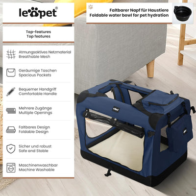 Leopet® Hundebox - Faltbar, Grosse/Kleine Hunde, Stoff, mit Napf, für Zuhause, Auto - Transportbox,