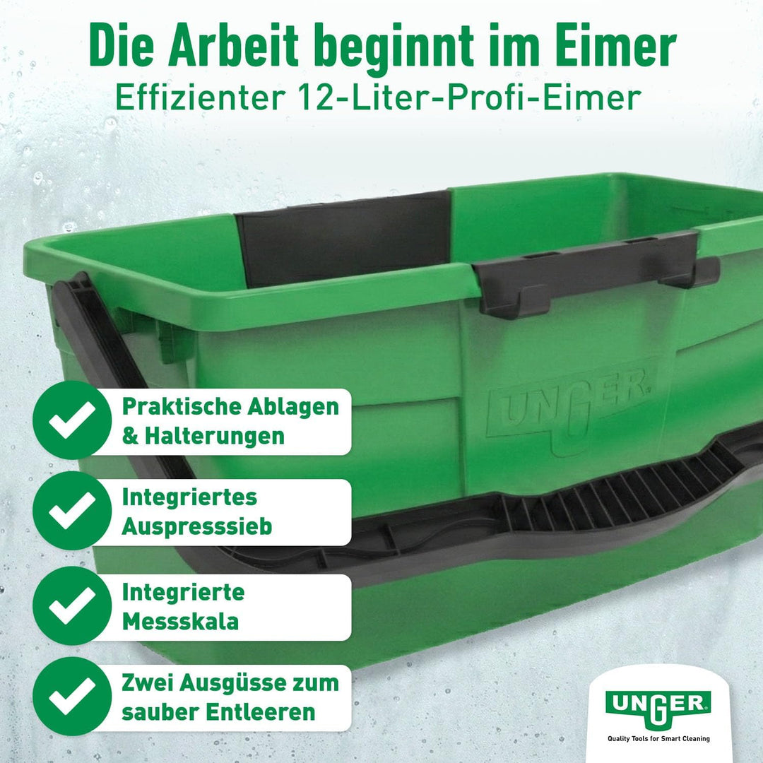 Unger PRO Komplett-Set 5in1 (inkl. Einwascher, Fensterwischer, Mikrofasertuch, Sicherheitsschaber, E