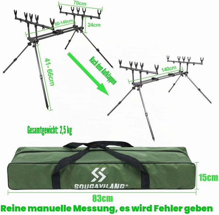 Yun Nong Angelrutenhalter für Karpfenangeln, voll verstellbar, Vollaluminium-Konstruktion, stabiler
