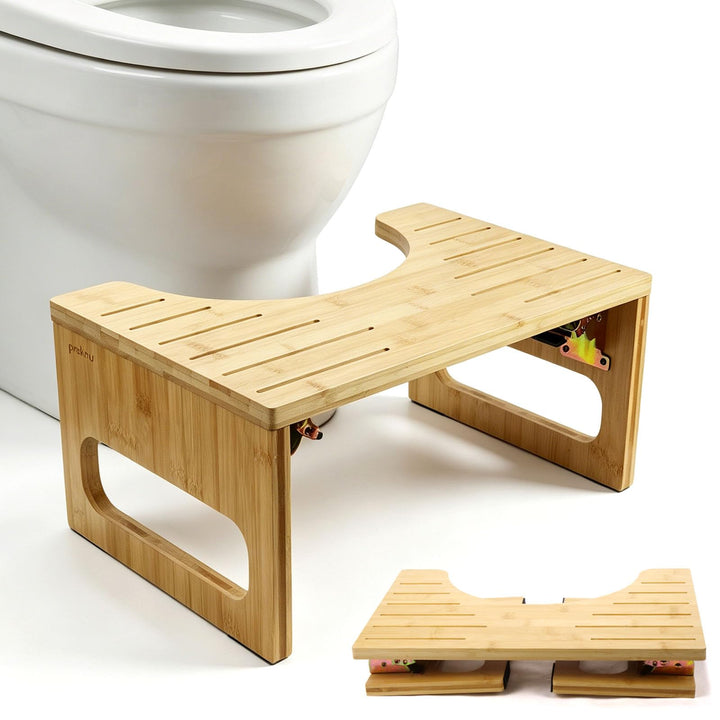 Natur-Bambus Toilettenhocker für Erwachsene – Klappbarer Kackhocker mit Rutschfester Oberfläche, erg