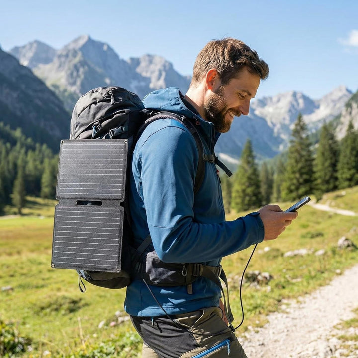 Tragbares Solar-Ladegerät, 20W Solarpanel Faltbar mit 2 Ports (USB-C+USB-A), IP44 Wasserdichtes Trag