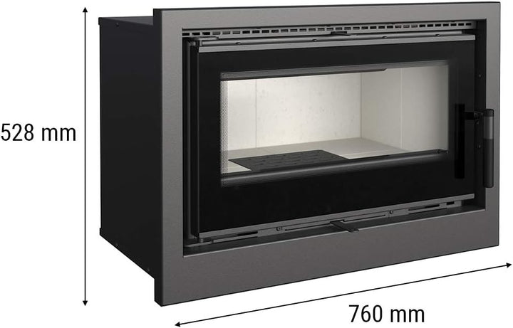 KRATKI Kaminofeneinsatz Arke, geschlossene Kassette | Gewicht 110 kg, Masse in cm: H52 x B76 x T47 |