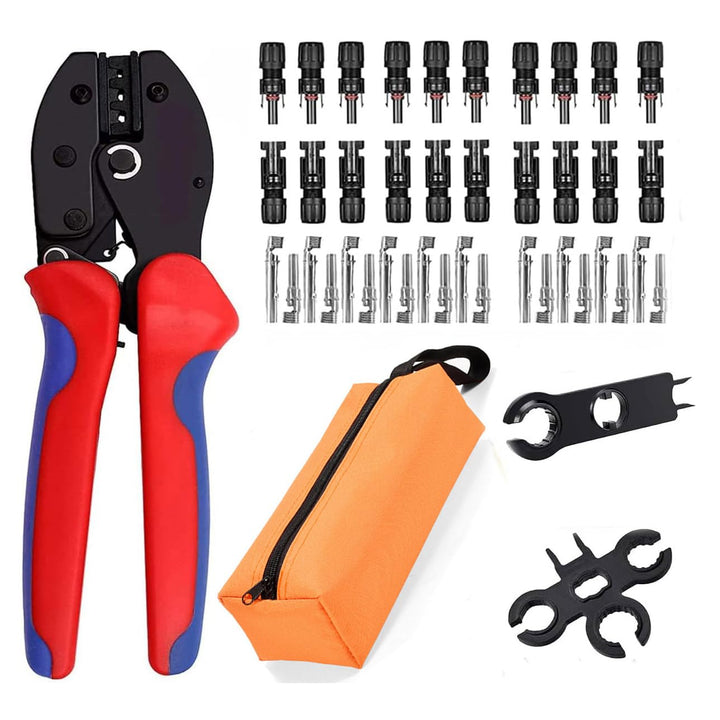 QeeHeng Solar-Crimpwerkzeug, Solarstecker-Set, mit 10 Paar Solarstecker + 2 Schraubenschlüssel, Crim