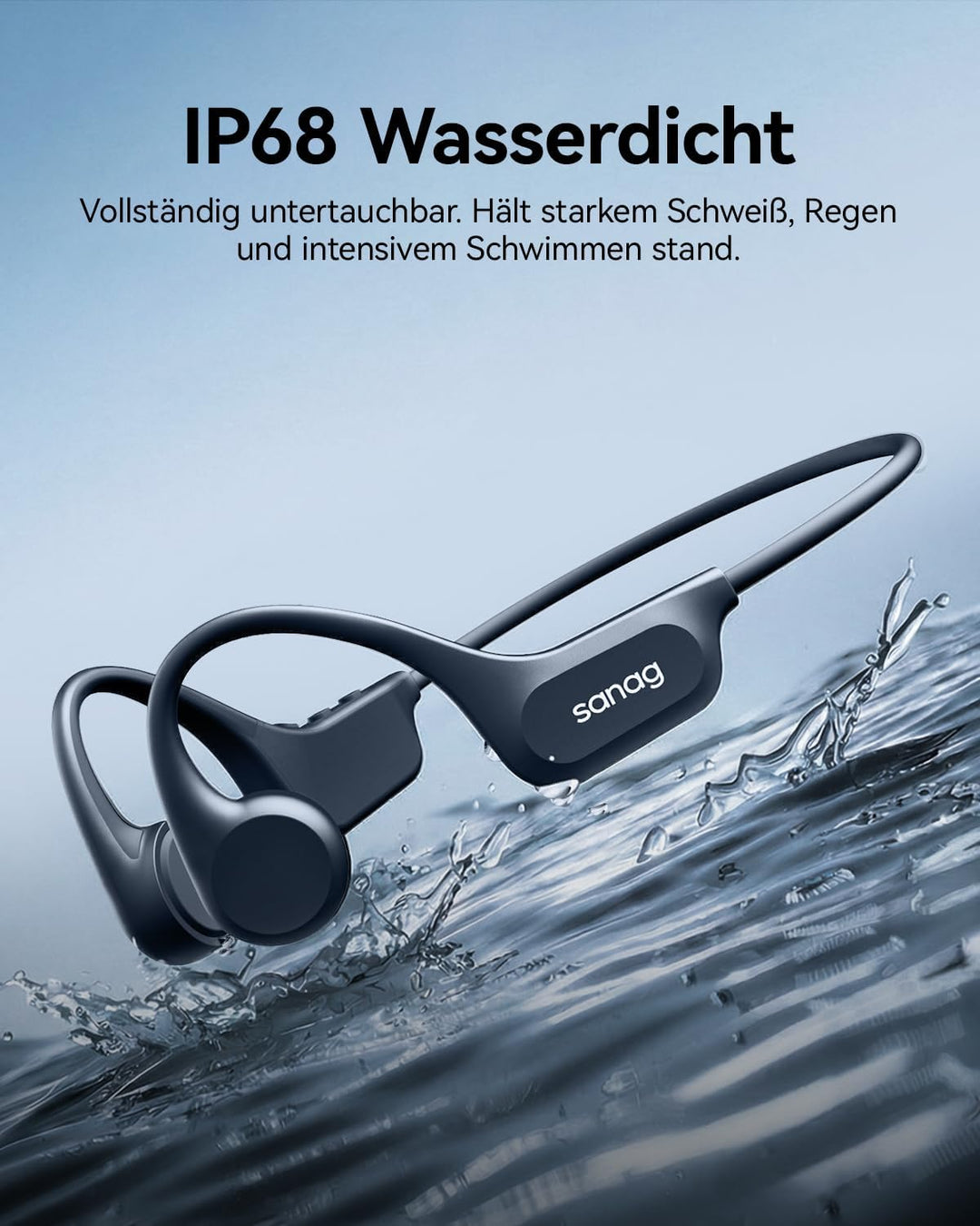 SANAG Knochenschall Sportkopfhörer, Open-Ear-Ohrhörer mit Bluetooth 5.3, Mikrofon mit Geräuschunterd
